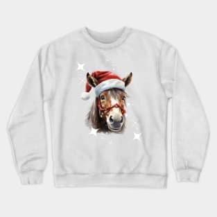 Horse-Santa Hat Christmas Stars Funny Horse Christmas Crewneck Sweatshirt